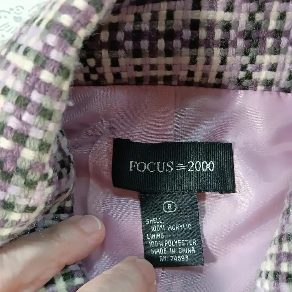Y2K Purple Plaid Statement Collar Coat – Focus 2000- Women’s Size 8 - Picture 5 of 14